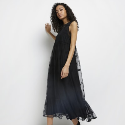 midi black smock dress