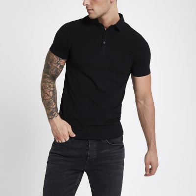Black essential muscle fit polo shirt | River Island