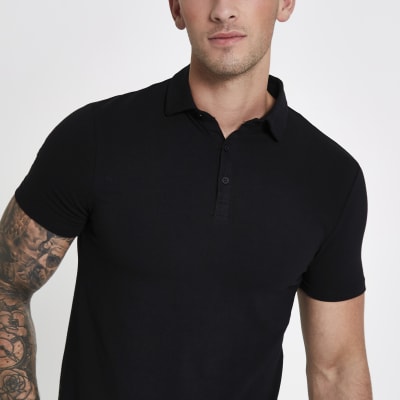 black muscle fit polo shirt