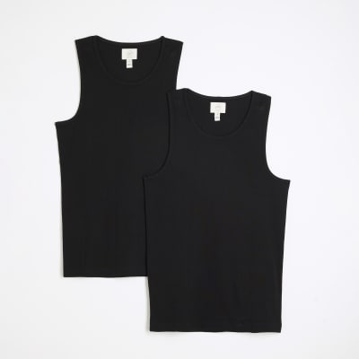 Black Essential Muscle Fit Vests 2 Pack