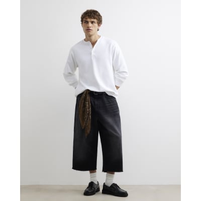 Black Extreme Baggy Denim Jorts