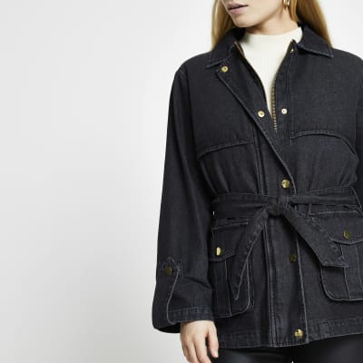 Black faux fur collar and cuff denim jacket | River Island