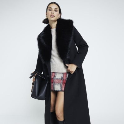 River island black fur jacket online