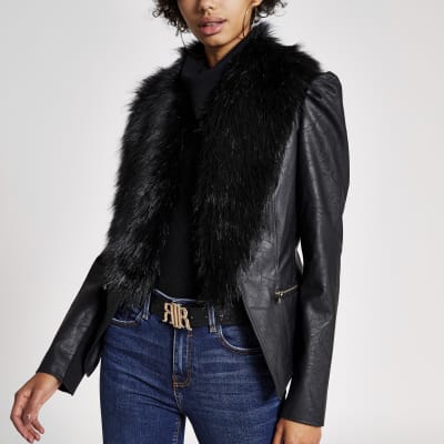 river island fur trim coat