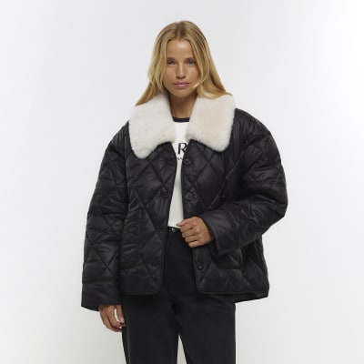 River Island oversized monogram puffer in black