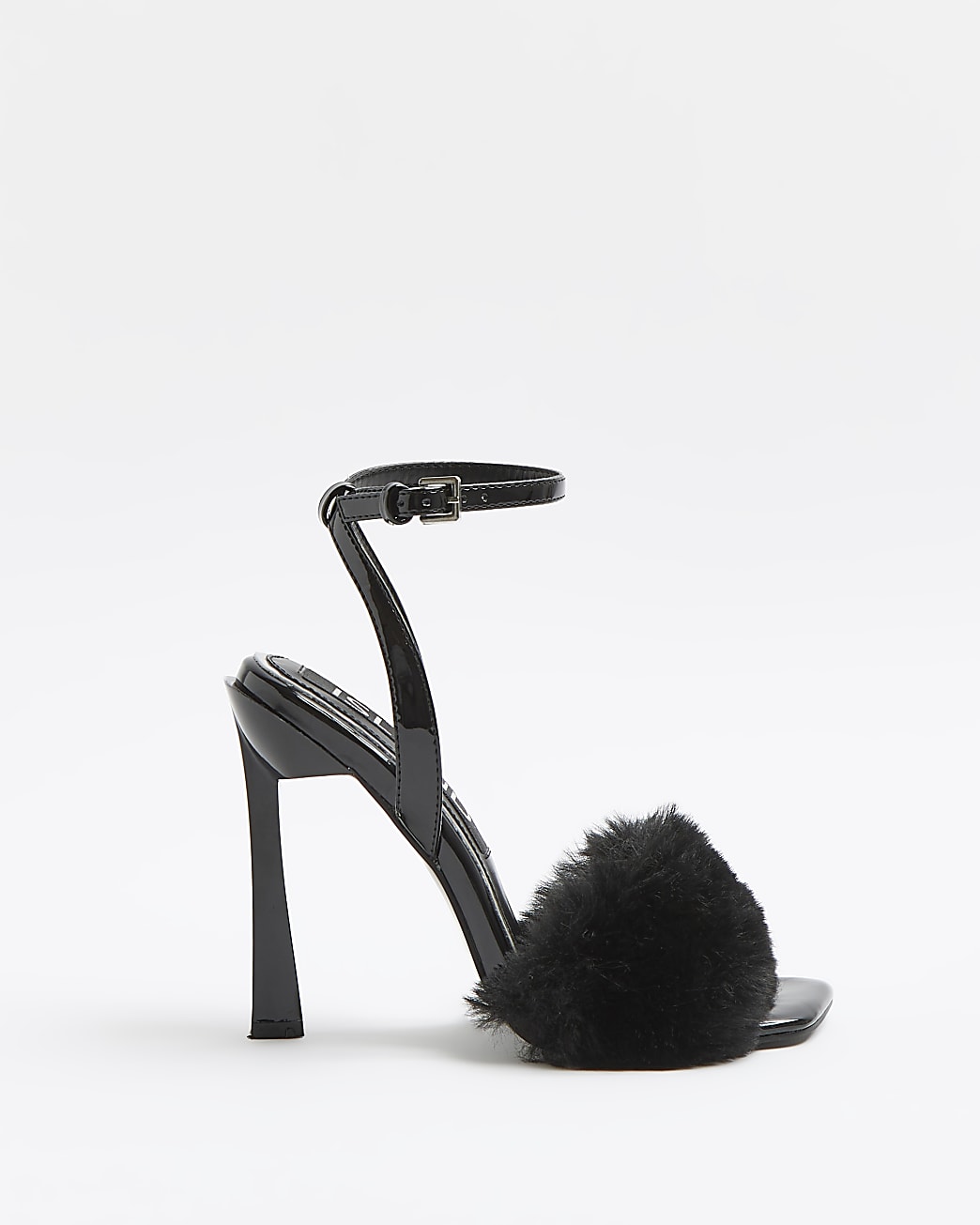 Black faux fur heels