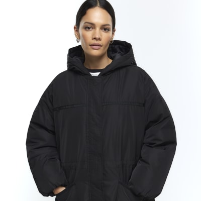 Black faux fur hood parka jacket