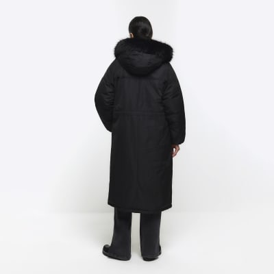 Black faux fur hood parka jacket | River Island