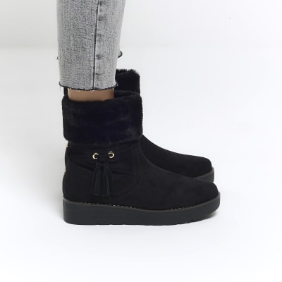 Black faux fur ankle boots sale