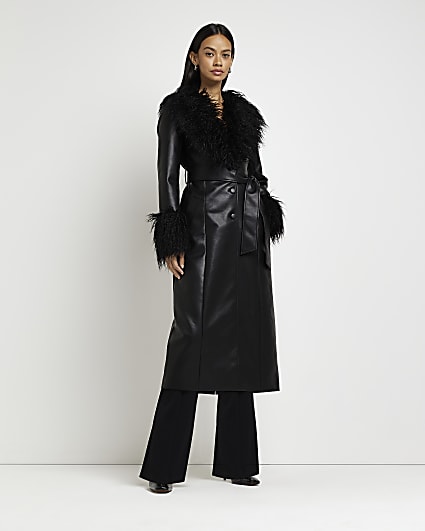 Black faux fur longline coat