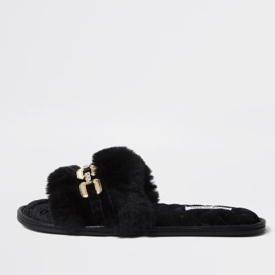 fur open toe slippers