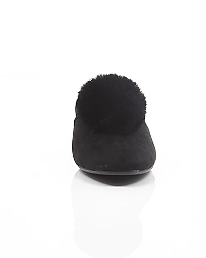 360 degree animation of product Black faux fur pom pom top backless shoes frame-4