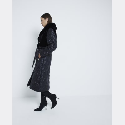 River island black faux fur coat deals