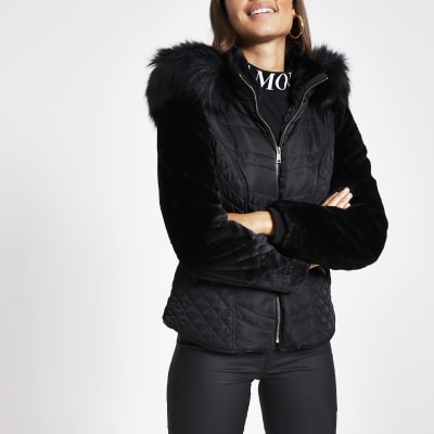 black padded faux fur jacket