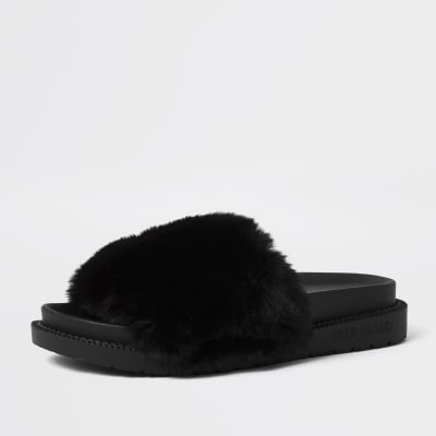 black fur sliders