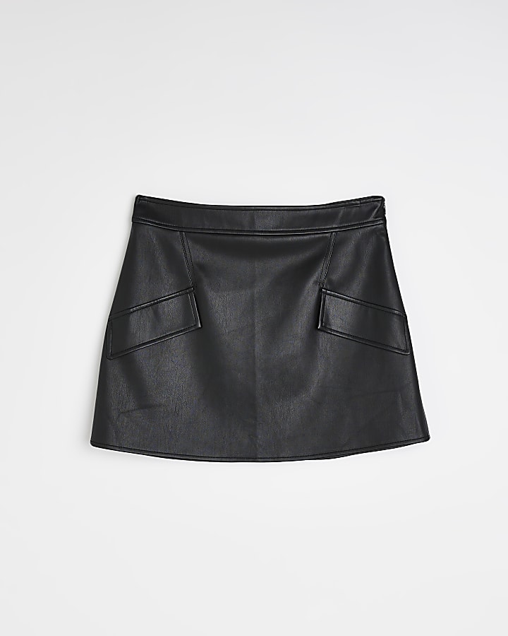 Black faux leather a line mini skirt