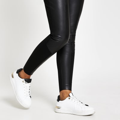 Black faux leather and ponte leggings