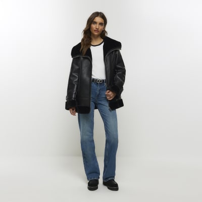 Black aviator jacket river island sale