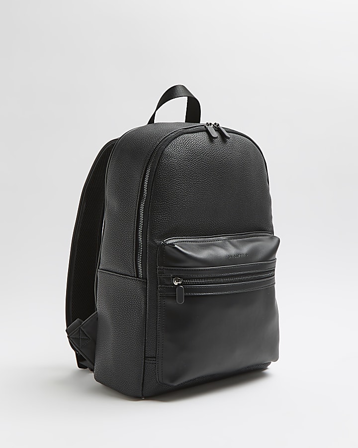 Black faux leather backpack