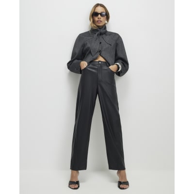 Black Faux Leather Barrel Leg Trousers