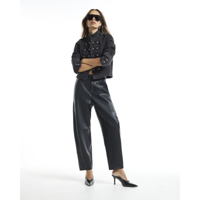 Faux Leather Barrel Leg Trousers