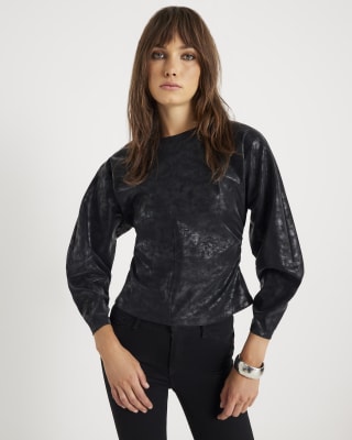 Black Faux Leather Batwing Top
