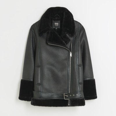 River island 2024 belted aviator jacket