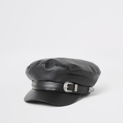 black faux leather hat