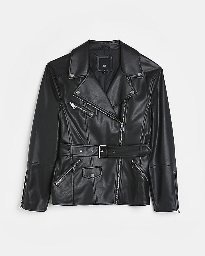 Black faux leather biker jacket