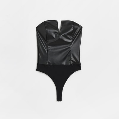 Black faux leather bodysuit | River Island