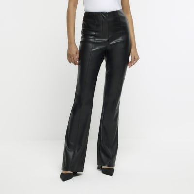 Black faux leather bootleg trousers | River Island