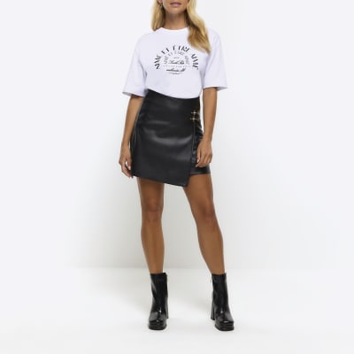 Black faux leather outlet buckle detail mini skirt