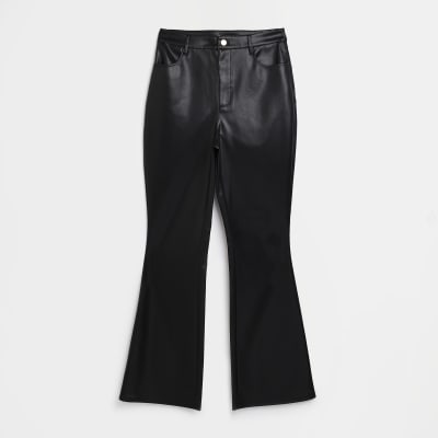 Black faux leather bum sculpt flared trousers