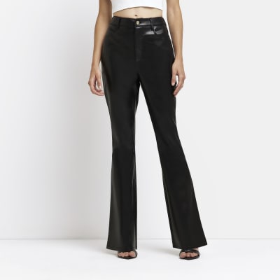 Black faux leather bum sculpt flared trousers