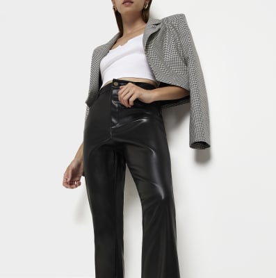 Black faux leather bum sculpt flared trousers