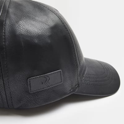 Black faux leather Cap River Island