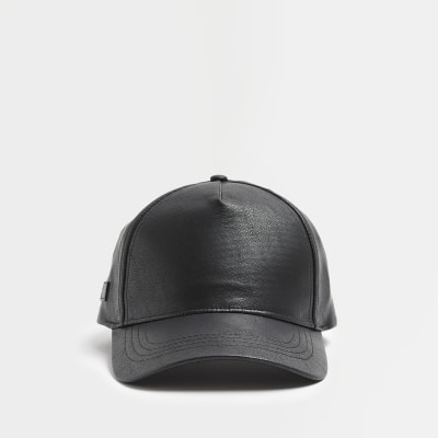 Black faux leather Cap River Island