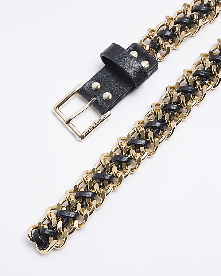 Black faux leather chain belt