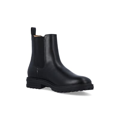 Black faux leather chelsea boots River Island