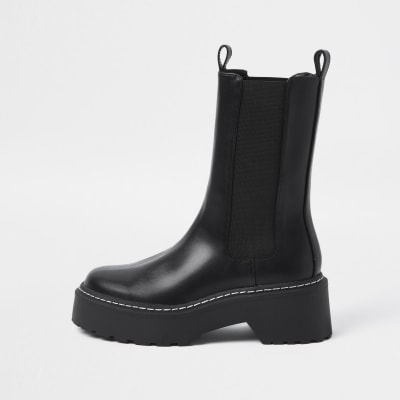 Black faux leather chunky boots