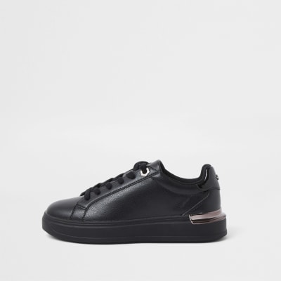 black leather lace up trainers