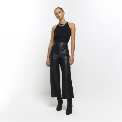 Daysha Black Cropped Faux Leather Trousers