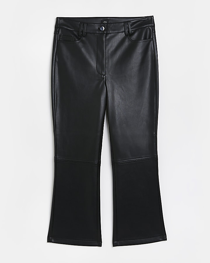 Black faux leather cropped flared trouser