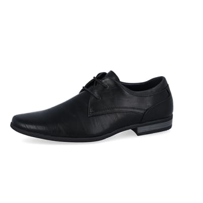 360 degree animation of product Black faux leather derby shoes frame-2