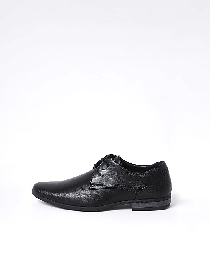 Black faux leather derby shoes
