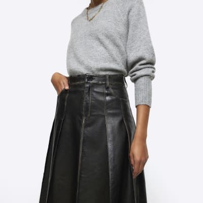 River Island High Waisted Faux Leather Croc Midi Skirt – KTRcollection