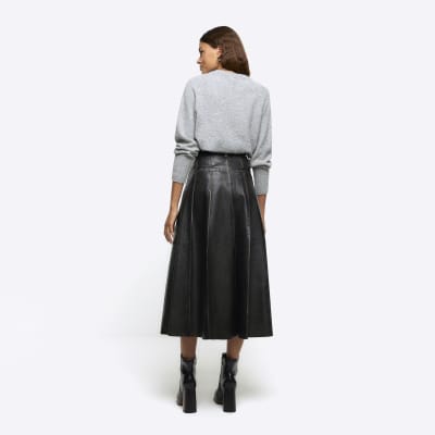 Black leather shop skirt river island