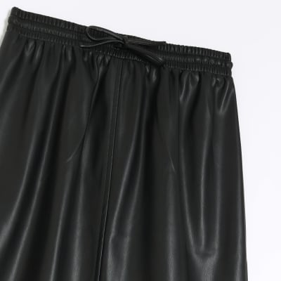 Black leather skirt elastic waist hotsell