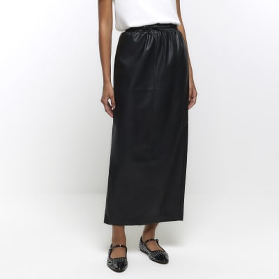 Black leather look on sale pencil skirt river island