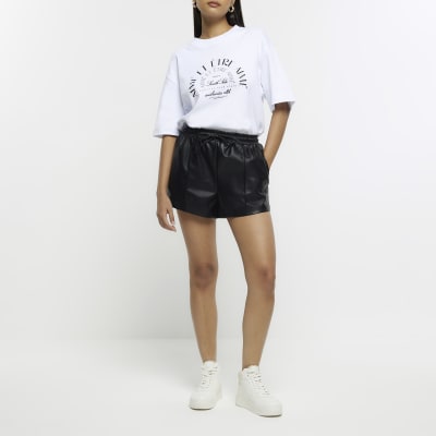 river island black leather shorts